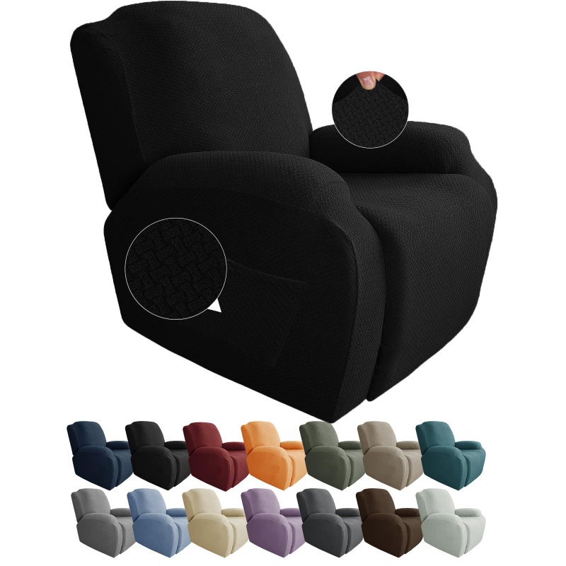JIVINER Oversized Recliner Chair Covers 4 Piece Stretch Lazy Boy Recliner Sofa Slipcover Jacquard Large Recliner Covers with Elastic Bottom Soft Furniture Protector (XL Recliner Black) - Image 1
